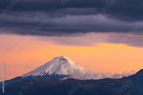 Cotopaxi volcano sunset near Quito, Cotopaxi national park, Ecuador.