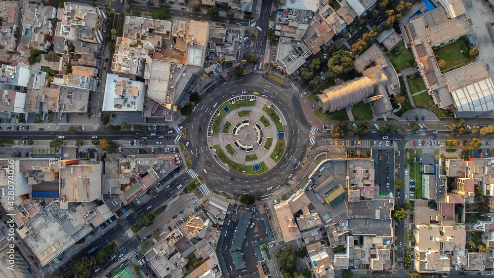 Fototapeta premium The Gutierrez oval seen from a drone, very crowded place located in the district of Miraflores in