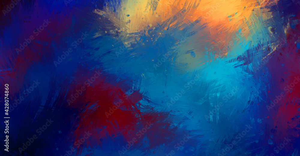 Fototapeta premium Painted composition with vibrant brush strokes. Textured colorful painting. Paint brushed wallpaper.