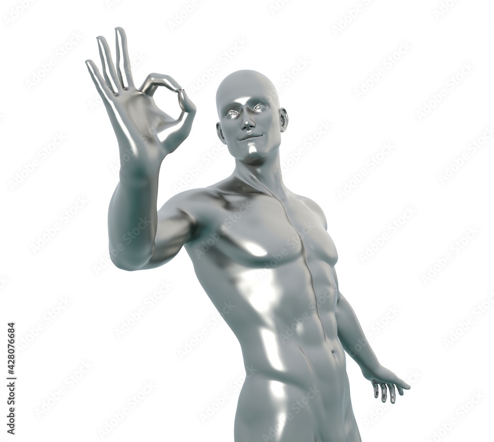 3D Render : Silver male character mode makes a hand sign with his right hand : OK symbol 3D Render : Silver male character mode makes a hand sign with his right hand : OK symbol