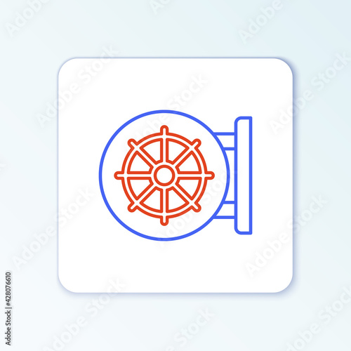 Line Dharma wheel icon isolated on white background. Buddhism religion sign. Dharmachakra symbol. Colorful outline concept. Vector