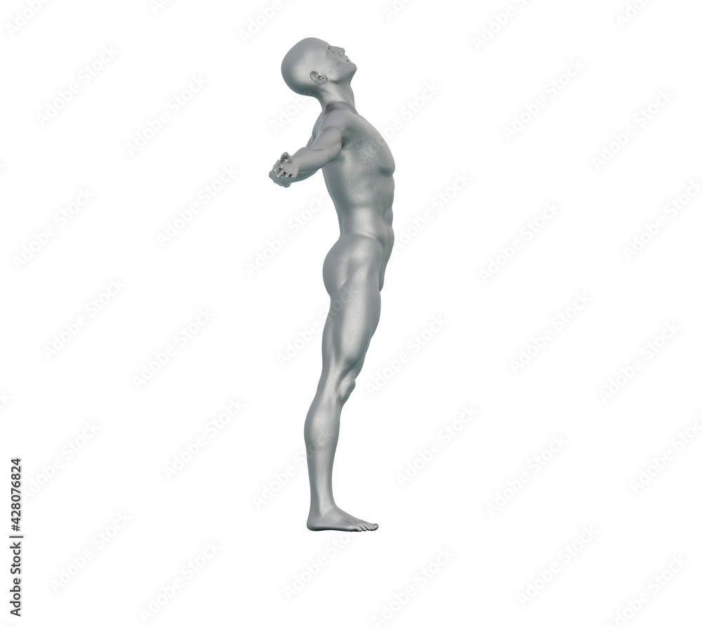 3D Render : silver texture male character stands with the relaxation pose 3D Render : silver texture male character stands with the relaxation pose