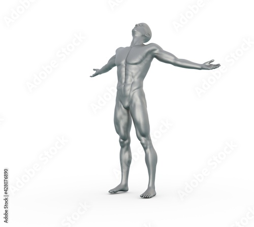 3D Render : silver texture male character stands with  the relaxation pose  © Tritons