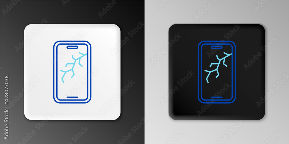 Line Smartphone with broken screen icon isolated on grey background. Shattered phone screen icon. Colorful outline concept. Vector Line Smartphone with broken screen icon isolated on grey background. Shattered phone screen icon. Colorful outline concept. Vector