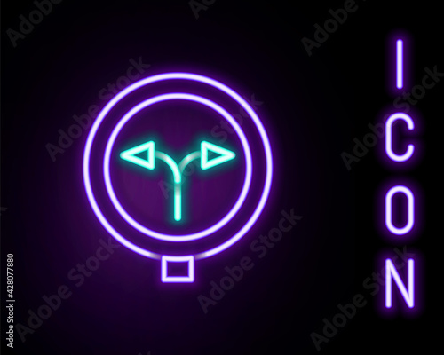 Glowing neon line Fork in the road icon isolated on black background. Colorful outline concept. Vector