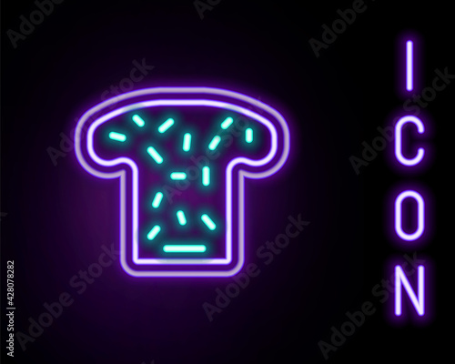 Glowing neon line Bread toast for sandwich piece of roasted crouton icon isolated on black background. Lunch, dinner, breakfast snack. Colorful outline concept. Vector