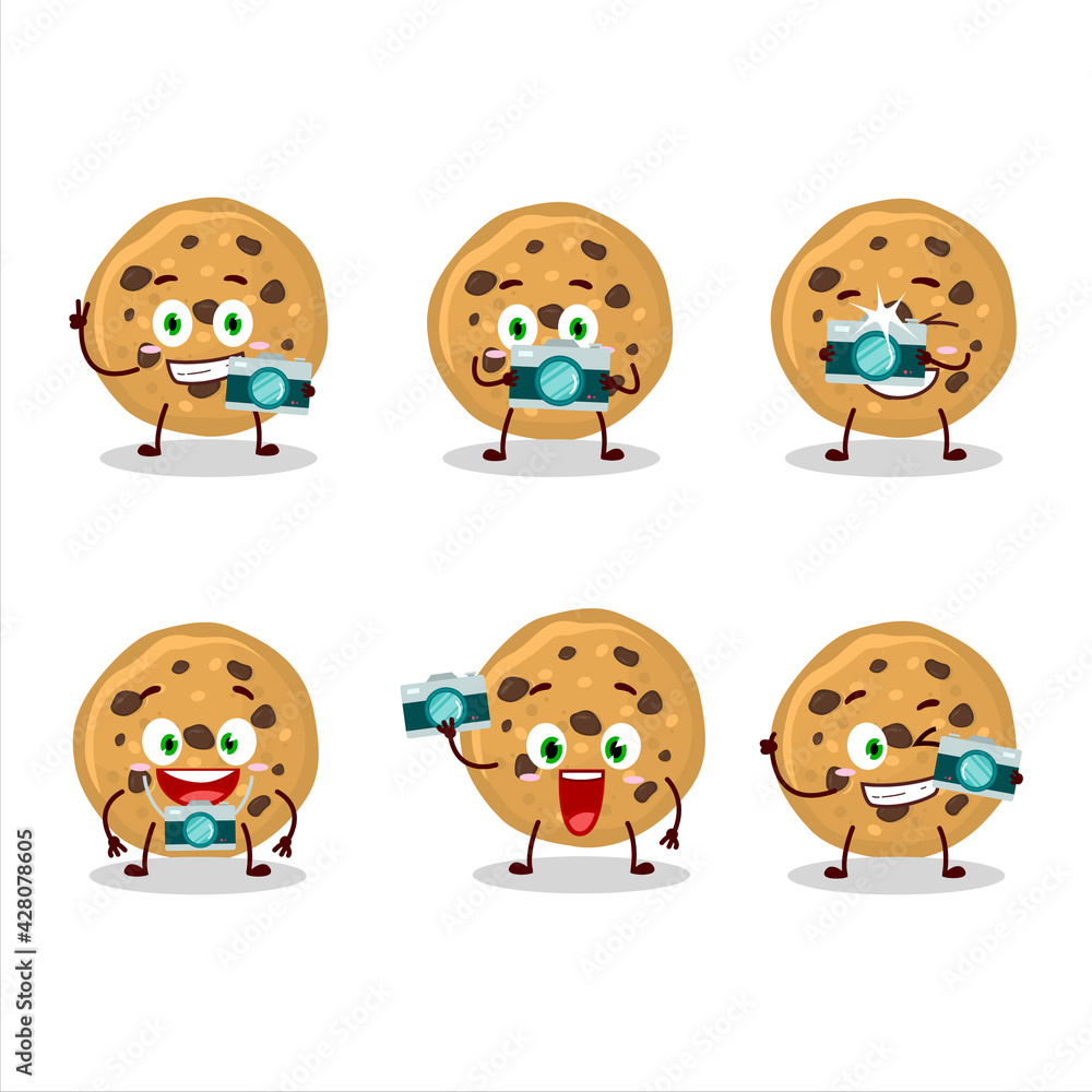 Photographer profession emoticon with biscuit cartoon character Photographer profession emoticon with biscuit cartoon character