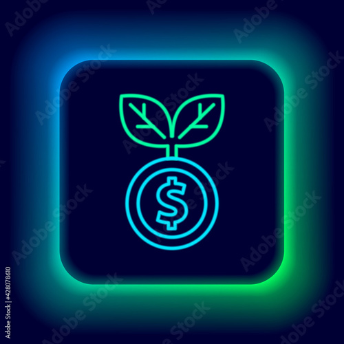 Glowing neon line Dollar plant icon isolated on black background. Business investment growth concept. Money savings and investment. Colorful outline concept. Vector