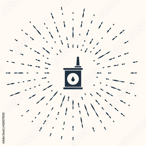 Grey Canister for motor machine oil icon isolated on beige background. Oil gallon. Oil change service and repair. Abstract circle random dots. Vector