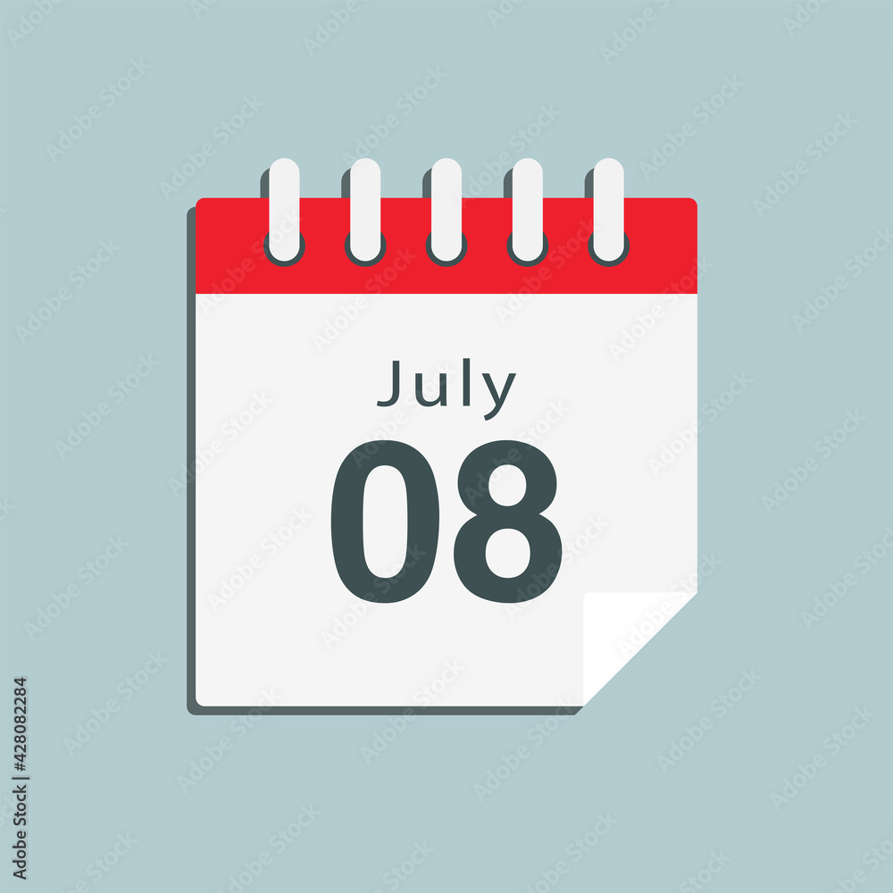 Icon day date 8 July, template calendar page Icon day date 8 July, template calendar page