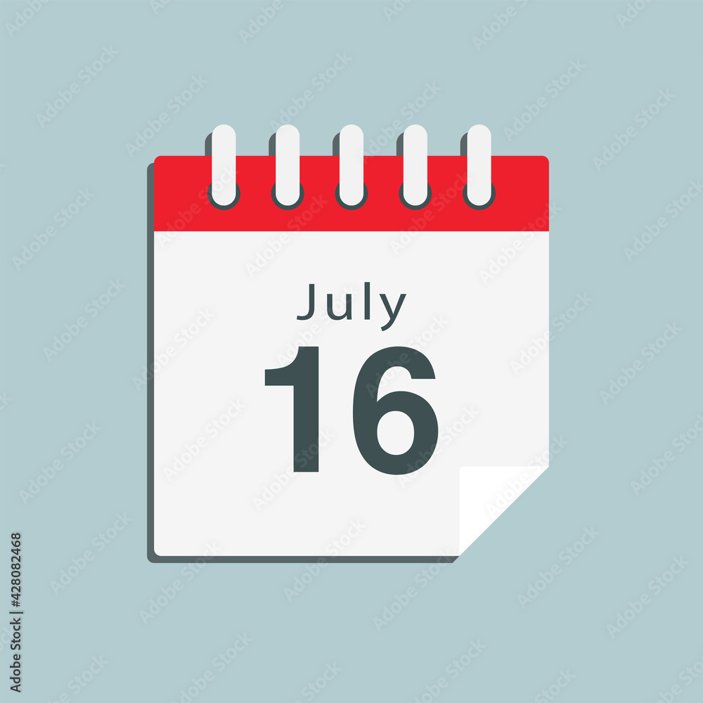 Icon day date 16 July, template calendar page Icon day date 16 July, template calendar page