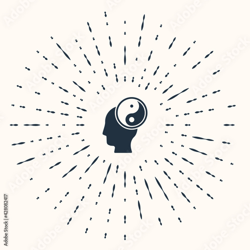 Grey Yin Yang symbol of harmony and balance icon isolated on beige background. Abstract circle random dots. Vector