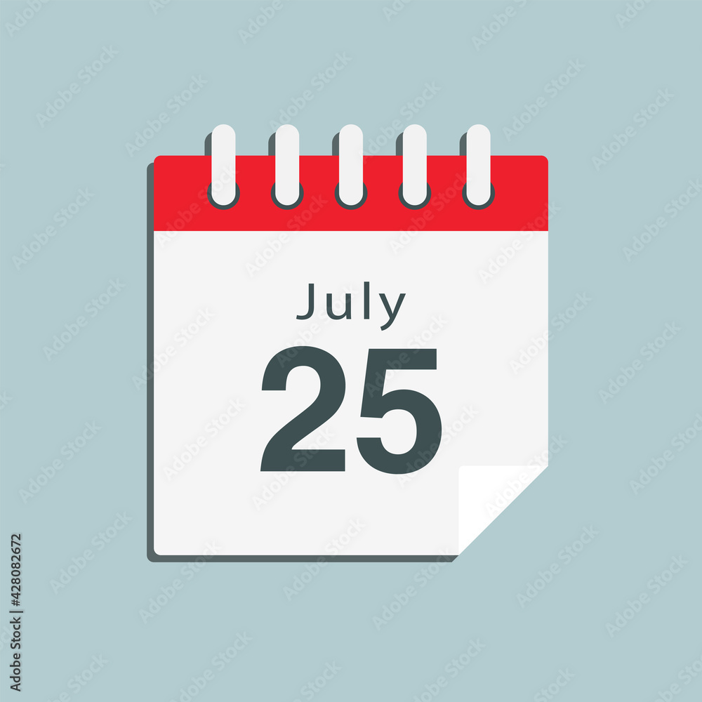 Icon day date 25 July, template calendar page Icon day date 25 July, template calendar page