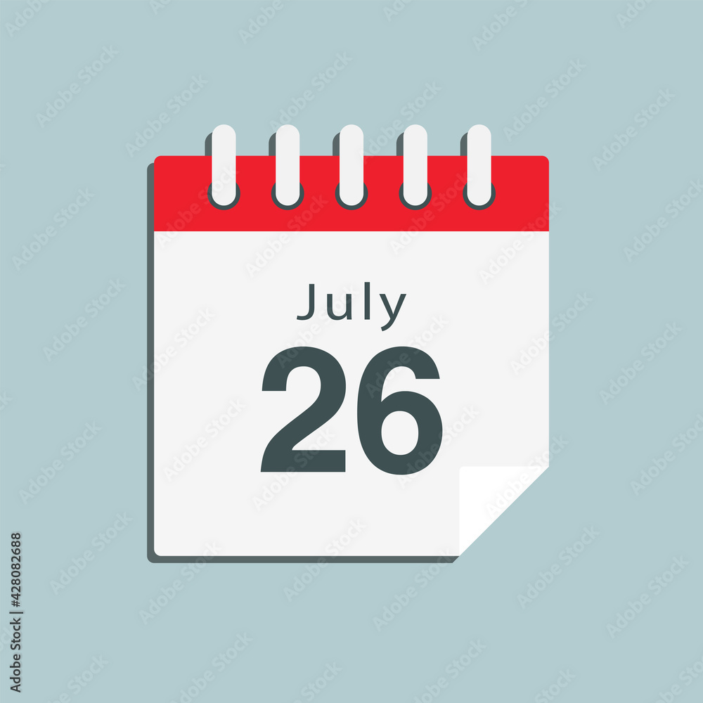 Icon day date 26 July, template calendar page Icon day date 26 July, template calendar page