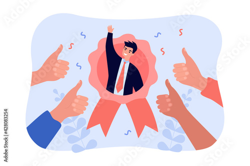 Best employee with great reputation. Outstanding popular worker flat vector illustration. Business success, human resource, recognition concept for banner, website design or landing web page