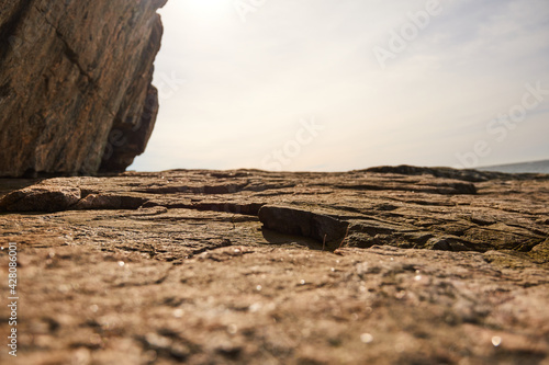 Fotografija A beige brown rough surface on a rock in an archipelago on the Swedish west coast