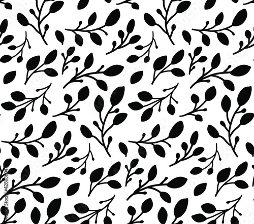 Seamless hand drawn pattern with leaves isolated on white background. Silhouette leaves for menu, greeting cards, wallpapers, covers.