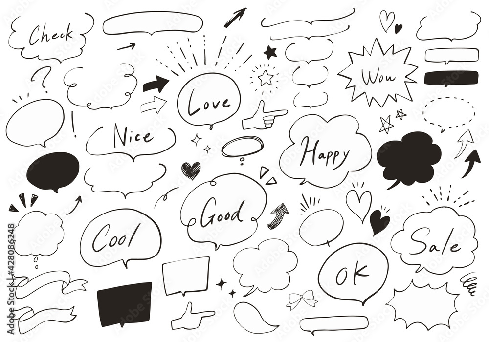 手書きのかわいくておしゃれなモノクロの吹き出しベクターイラストセット Cuadros Acrilicos 手書きのかわいくておしゃれなモノクロの吹き出しベクターイラストセット Cuadros Acrilicos