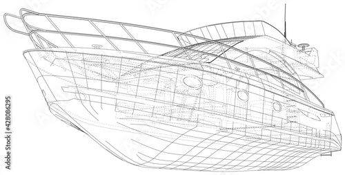 Luxury Yacht. EPS10 format. Wire-frame Vector created of 3d.