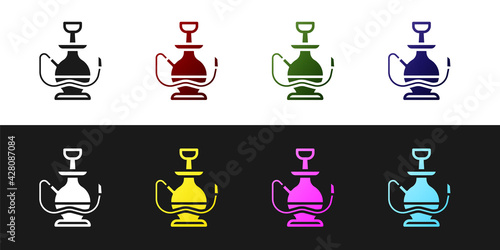 Set Hookah icon isolated on black and white background. Vector