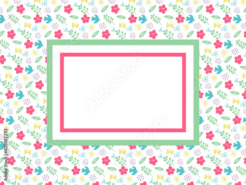 Wallpaper Mural 春色お花と鳥のシンプルモチーフパターンフレーム Torontodigital.ca