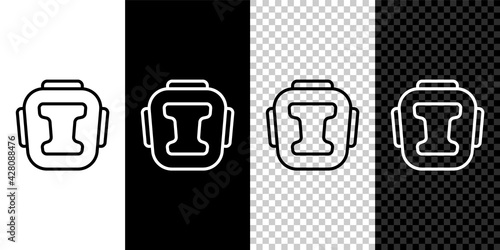 Set line Boxing helmet icon isolated on black and white,transparent background. Vector