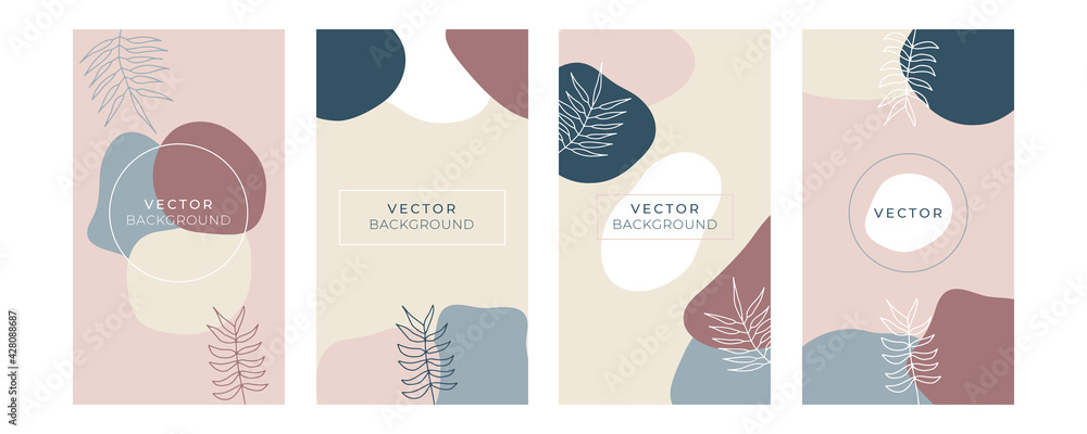 Trendy universal boho foliage art line floral templates. Suitable for social media posts, mobile apps, cards, invitations, banners design and web/internet ads. Vector illustration.