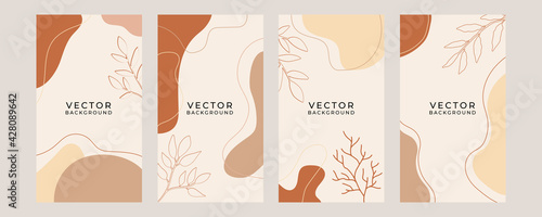 Trendy abstract square art templates with floral and geometric elements. Suitable for social media posts, mobile apps, banners design and web/internet ads. Vector fashion backgrounds.