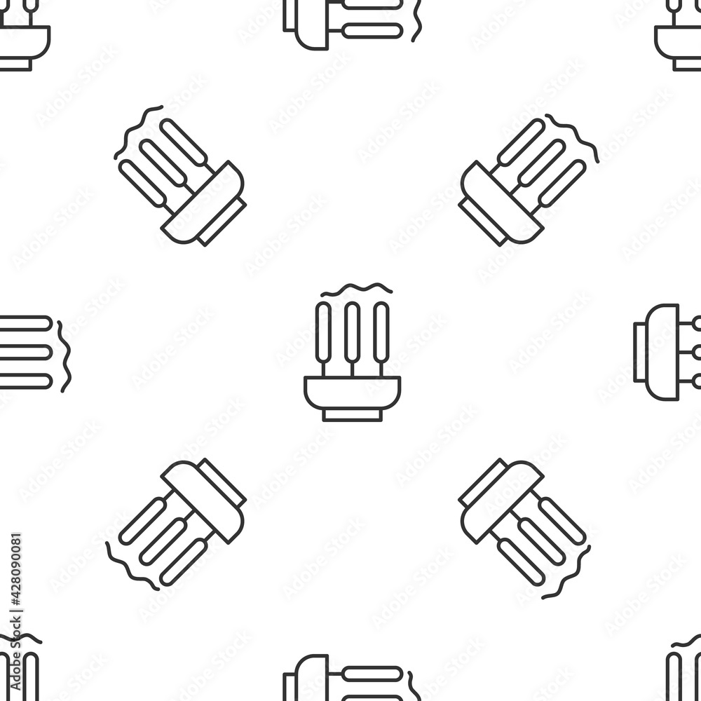 Grey line Burning aromatic incense sticks icon isolated seamless pattern on white background. Vector Grey line Burning aromatic incense sticks icon isolated seamless pattern on white background. Vector