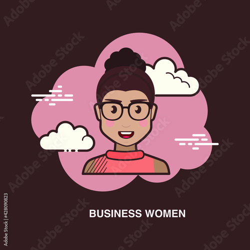 Business women wearing spectacles front view flat concept design