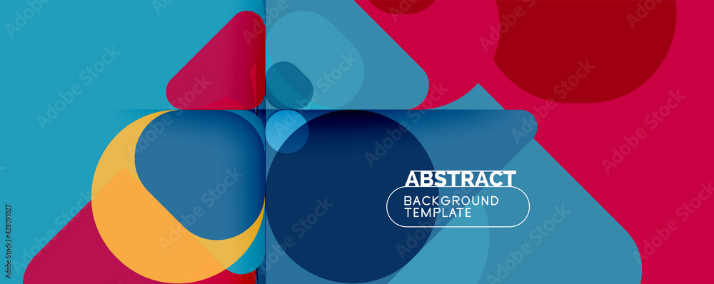 Flat geometric round shapes and dynamic lines, abstract background. Vector illustration for placards, brochures, posters and banners Flat geometric round shapes and dynamic lines, abstract background. Vector illustration for placards, brochures, posters and banners