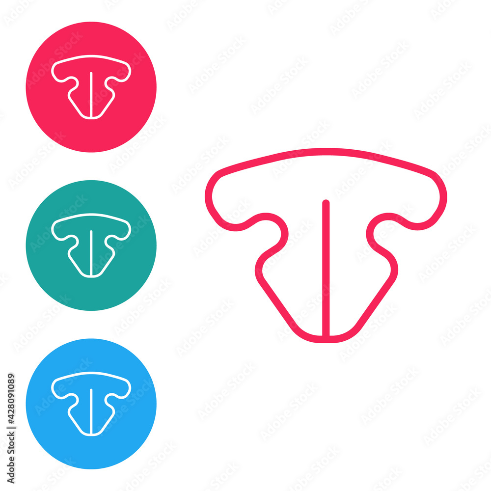 Red line Cat nose icon isolated on white background. Set icons in circle buttons. Vector Red line Cat nose icon isolated on white background. Set icons in circle buttons. Vector