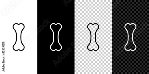 Set line Dog bone icon isolated on black and white, transparent background. Pets food symbol. Vector photo