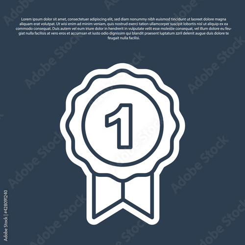 Blue line Dog award symbol icon isolated on blue background. Medal with dog footprint as pets exhibition winner concept. Vector