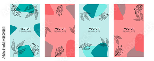 Set of abstract floral backgrounds for instagram posts and strories wot wave element background. Vector trendy minimal templates in boho style with copy space for text photo