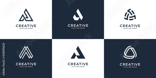 Set of letter A logo design bundle vector collection
