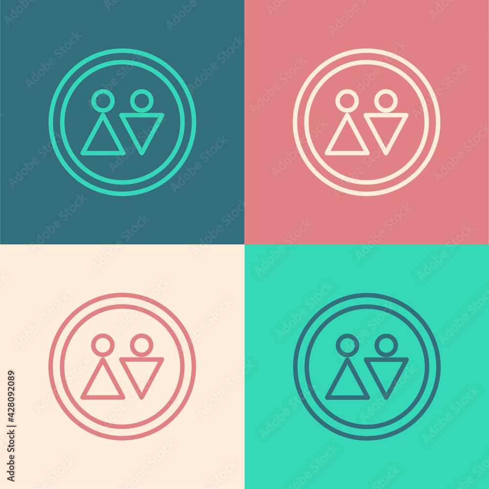Pop art line Toilet icon isolated on color background. WC sign. Washroom. Vector Pop art line Toilet icon isolated on color background. WC sign. Washroom. Vector