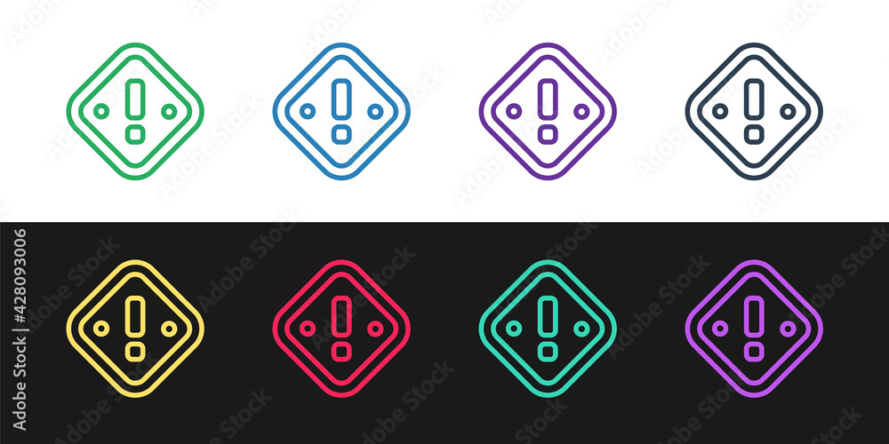 Set line Exclamation mark in triangle icon isolated on black and white background. Hazard warning sign, careful, attention, danger warning important sign. Vector Set line Exclamation mark in triangle icon isolated on black and white background. Hazard warning sign, careful, attention, danger warning important sign. Vector