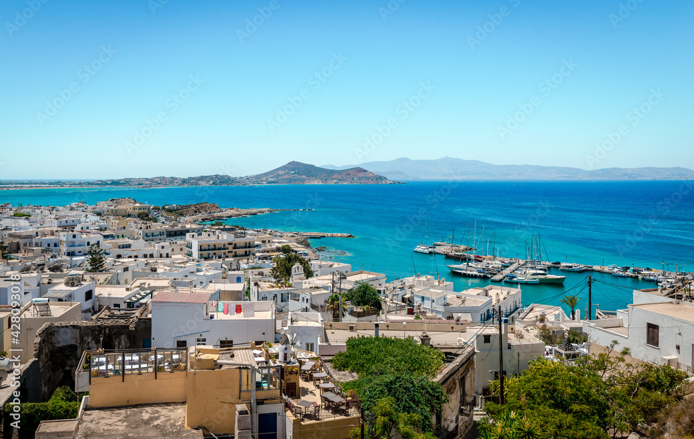 Panoramic view of Naxos, Greece. Naxos is a town (and an island) in the Aegean sea and its a very popular tourist destination.