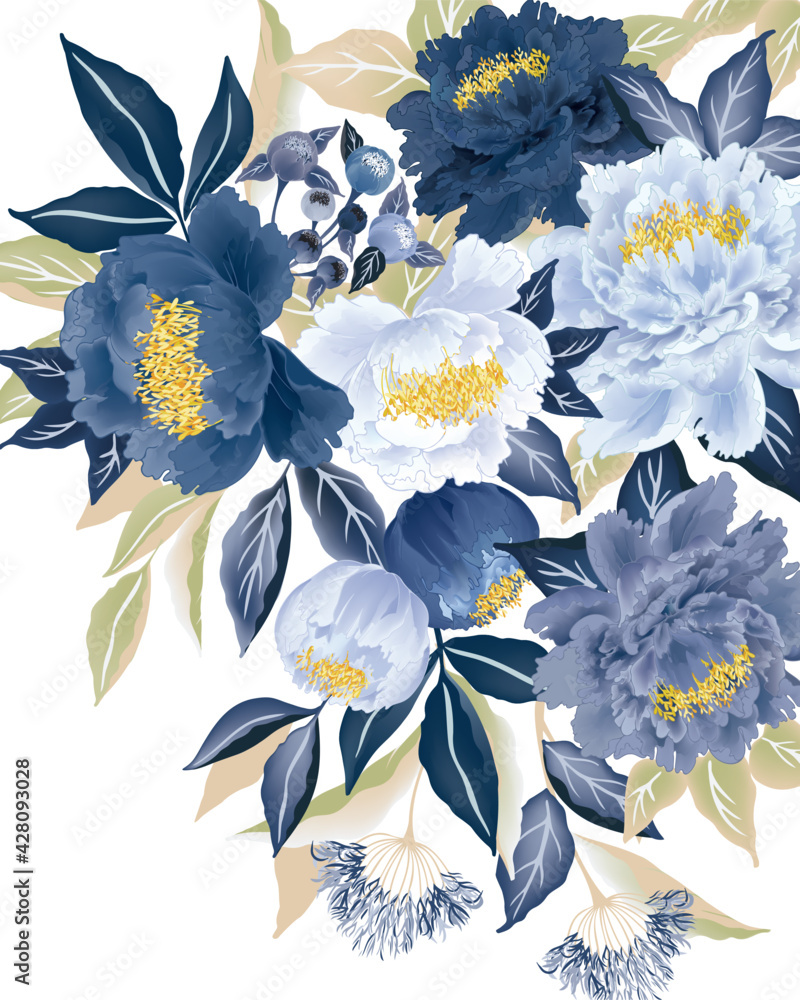 Vector illustration of blue tone floral bouquet in spring. Design for ...