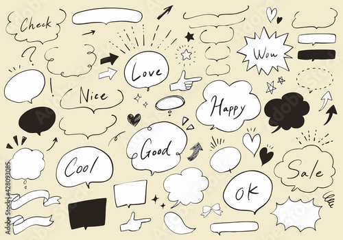 手書きのかわいくておしゃれな吹き出しのベクターイラストセット