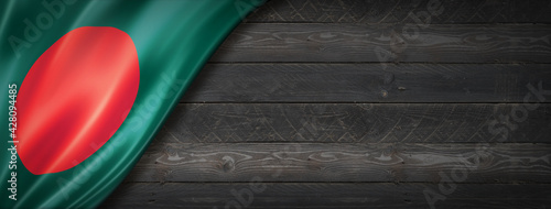Bangladesh flag on black wood wall banner