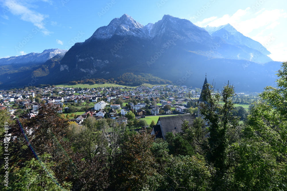 beautiful scenery of a small town in the european alps