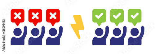 Conflict of two group of people. Opposition concept. Agree and disagree symbol vector illustration.