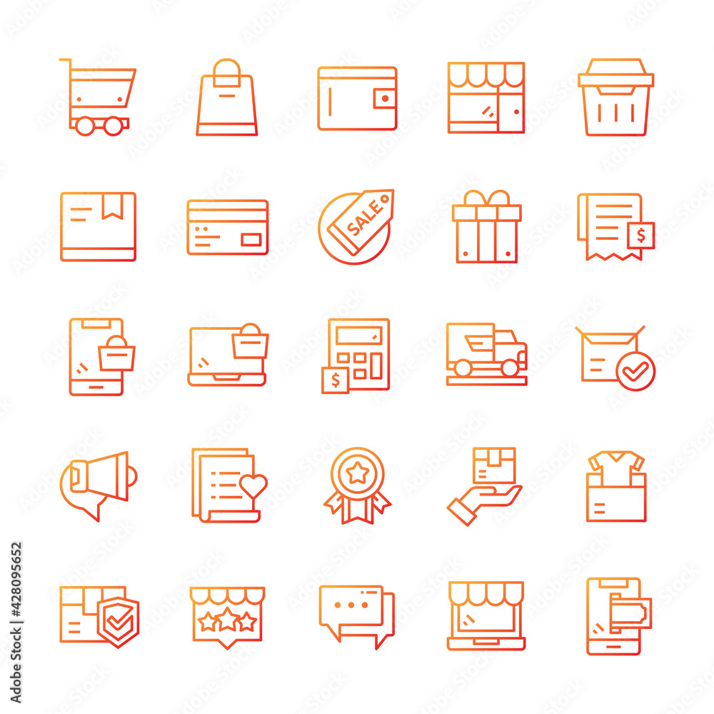 Set of Shopping icons with gradient style. Set of Shopping icons with gradient style.