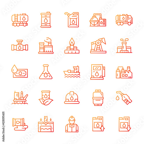 Set of Oil industry icons with gradient style.