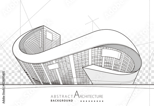 Abstract modern architecture design, Architecture building construction perspective line drawing background.