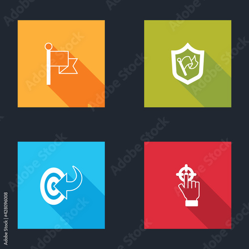 Set Flag, Shield with flag, Target and icon. Vector