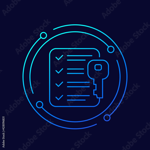 key and checklist line vector icon