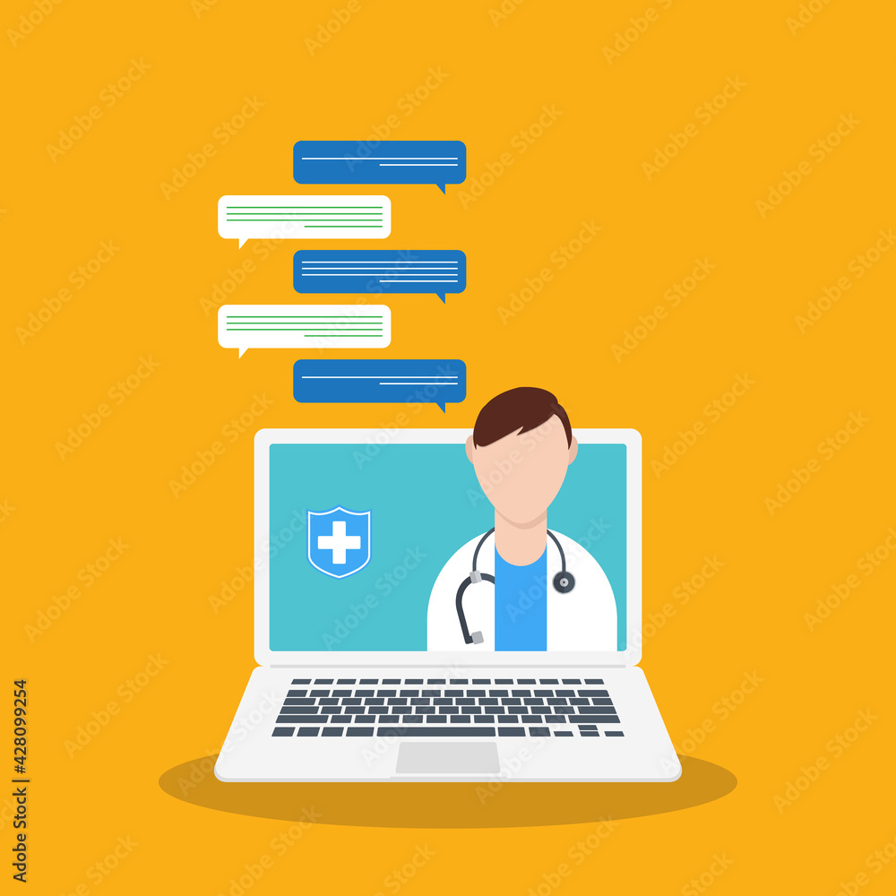 Online medical consultation or Doctor online concept .Concept for medical app and websites. Flat vector illustration. Online medical consultation or Doctor online concept .Concept for medical app and websites. Flat vector illustration.